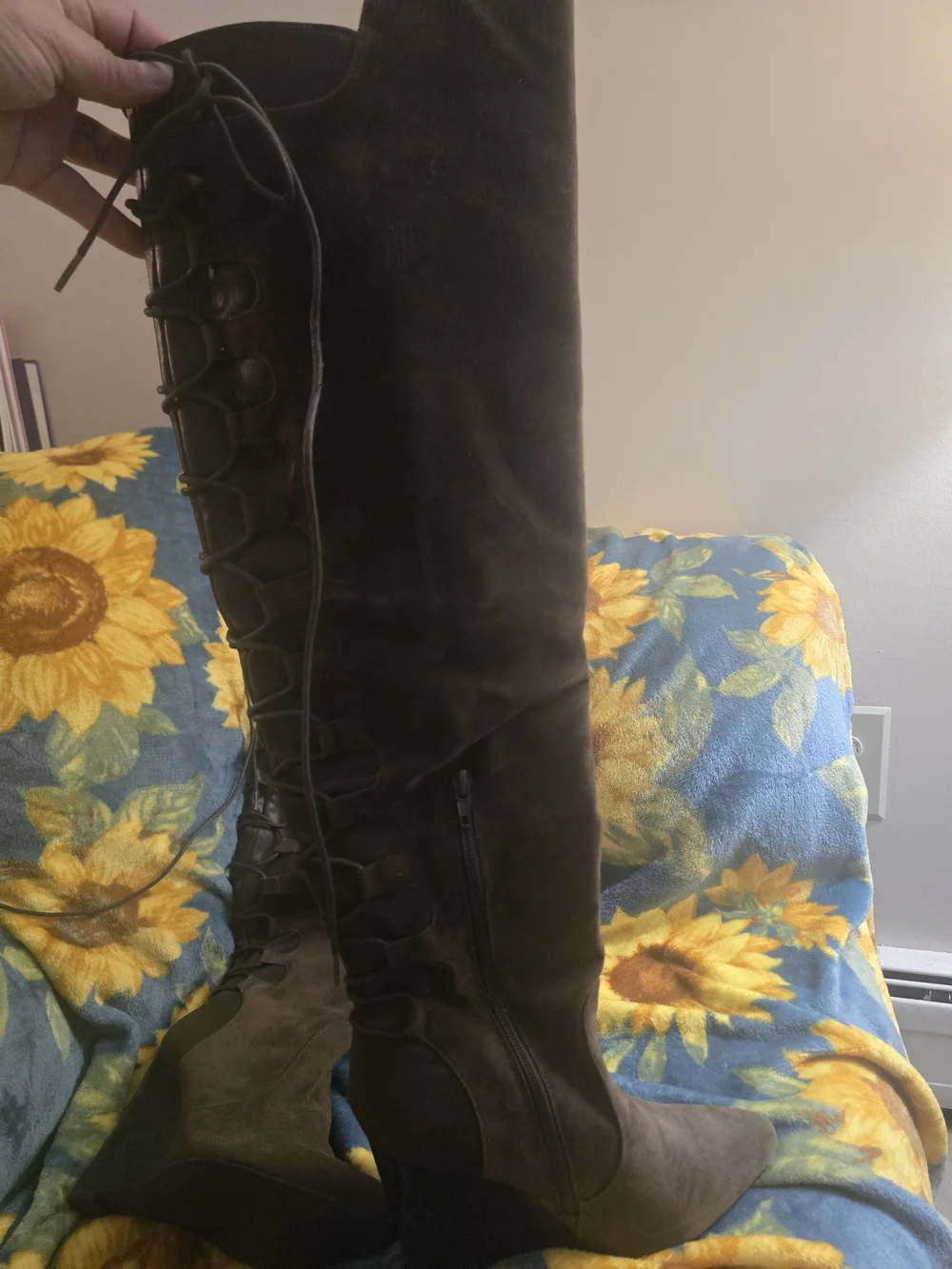 JustFab Brown Lace-Up Suede Ankle Wedge Boots